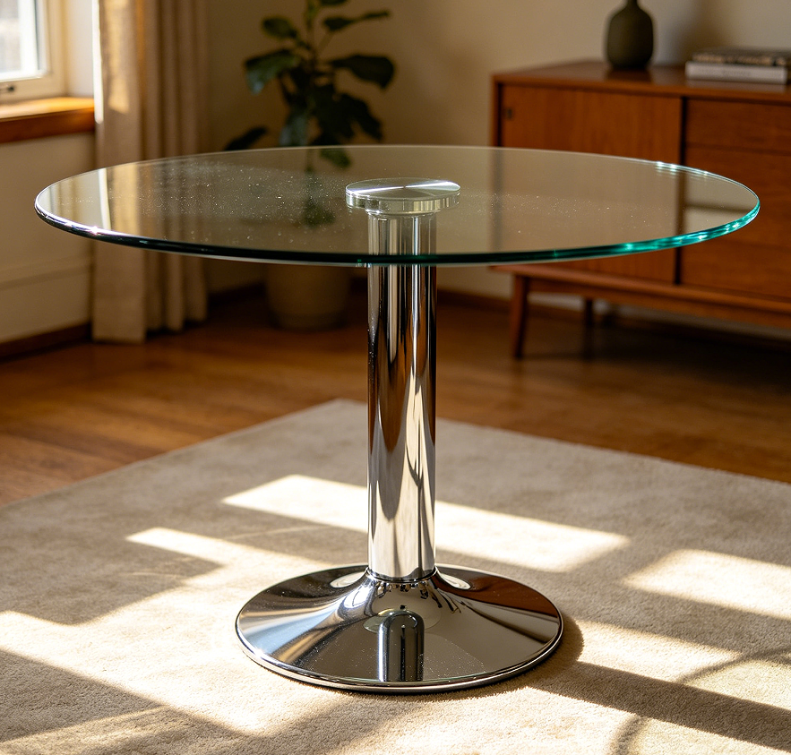 Glass Top Dining Table with Chrome Metal Base
