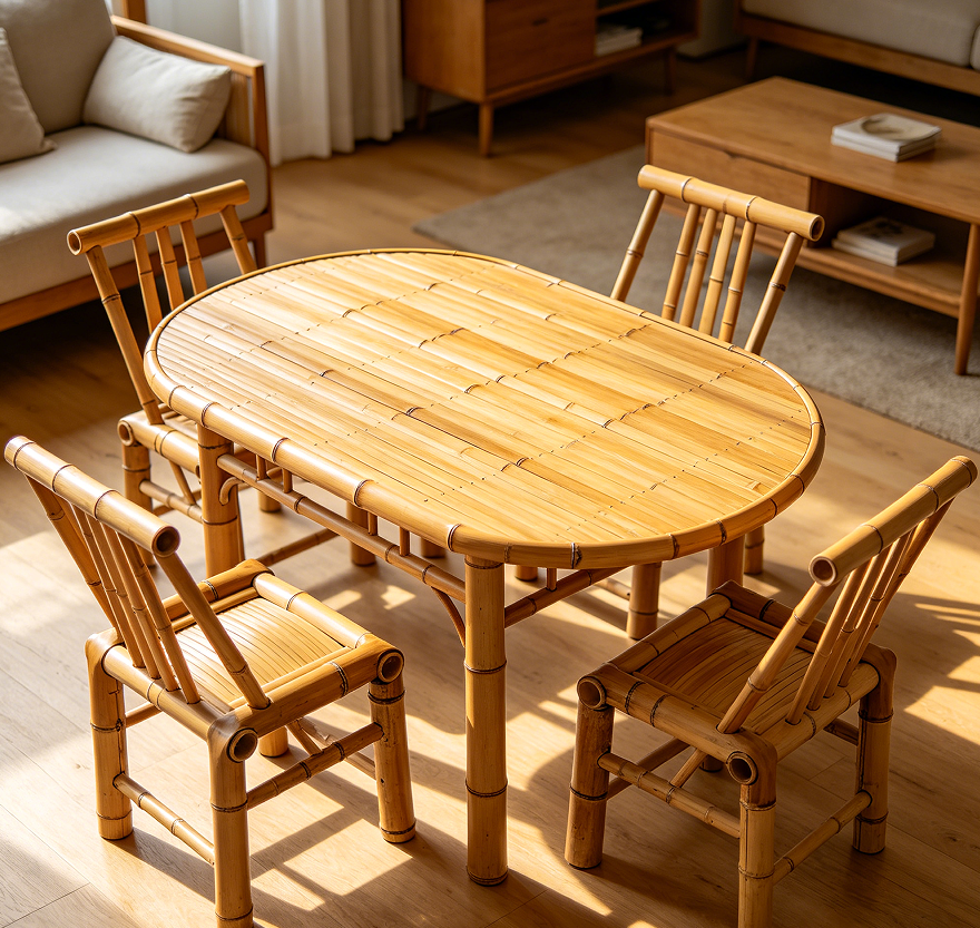 Solid Bamboo Oval Dining Table for Four